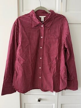H&M Red Plaid Oversized Button Down Shirt 100% Cotton NWOT Size L